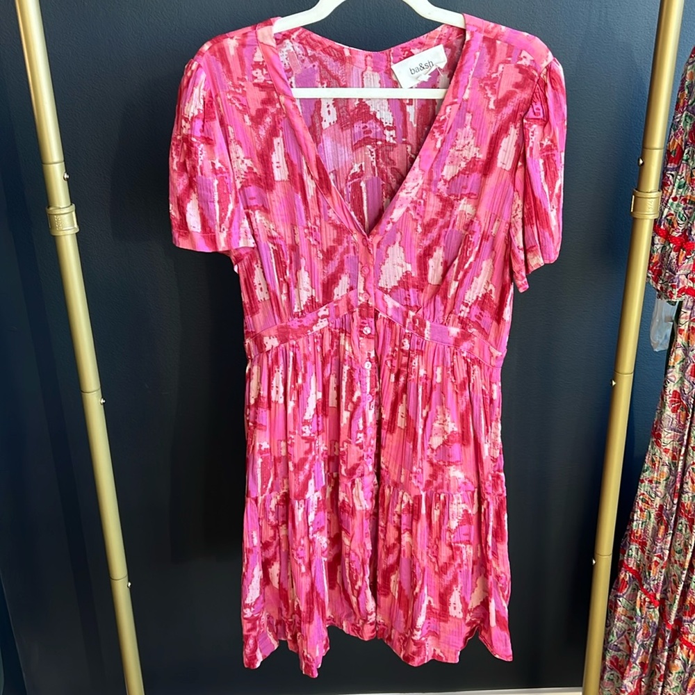 ba&sh V Neck Pink Talita button front mini dress summer dress